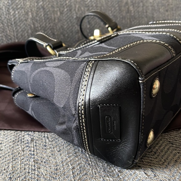 Coach Hampton Black C Monogram Leather/Canvas Satchel Handbag - Picture 5 of 15